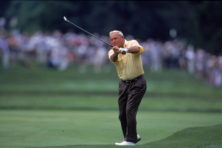 30 Jun 2000:  Arnold Palmer swings his club during the U.S. Senior Open at the Saucon Valley Country Club in Bethlehem, Pennsylvania.Mandatory Cred...