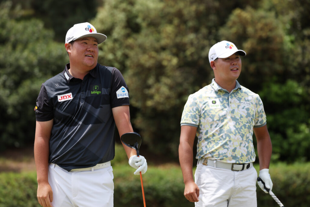 Sungjae Im and Si Woo Kim during a practice round prior to the 123rd U.S. Open Championship