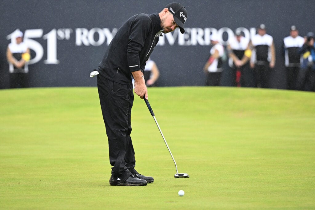 Brian Harman putts on the final green on the way to winning the 2023 Open Championship