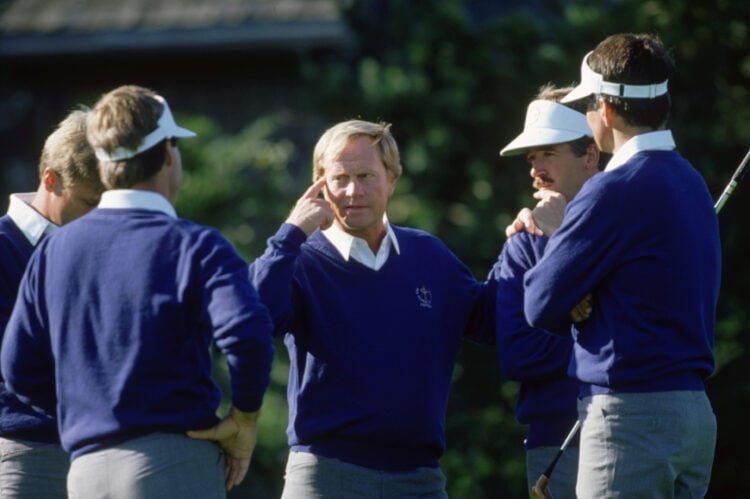 MUIRFIELD VILLAGE - 23 SEPTEMBER:  USA captain Jack Nicklaus speaks to his team in the build up to the Ryder Cup at Muirfield Village GC in Dublin,...