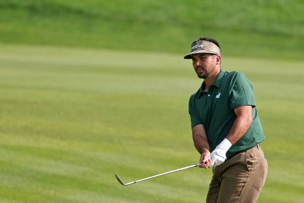 Jason Day hits a chip shot during the third round of the Travelers Championship