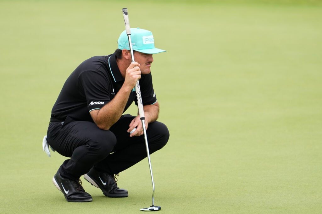 Mito Pereira lines up a putt during the LIV Golf Team Championship