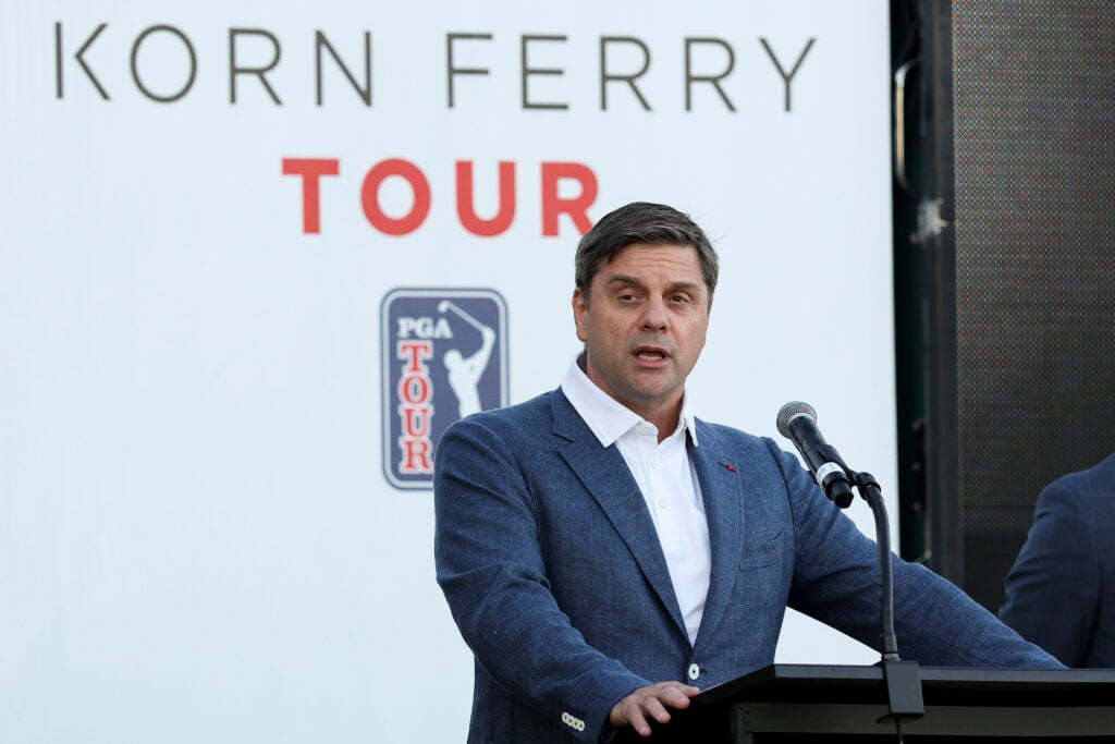 Brian Rolapp speaks during the Korn Ferry Tour Championship