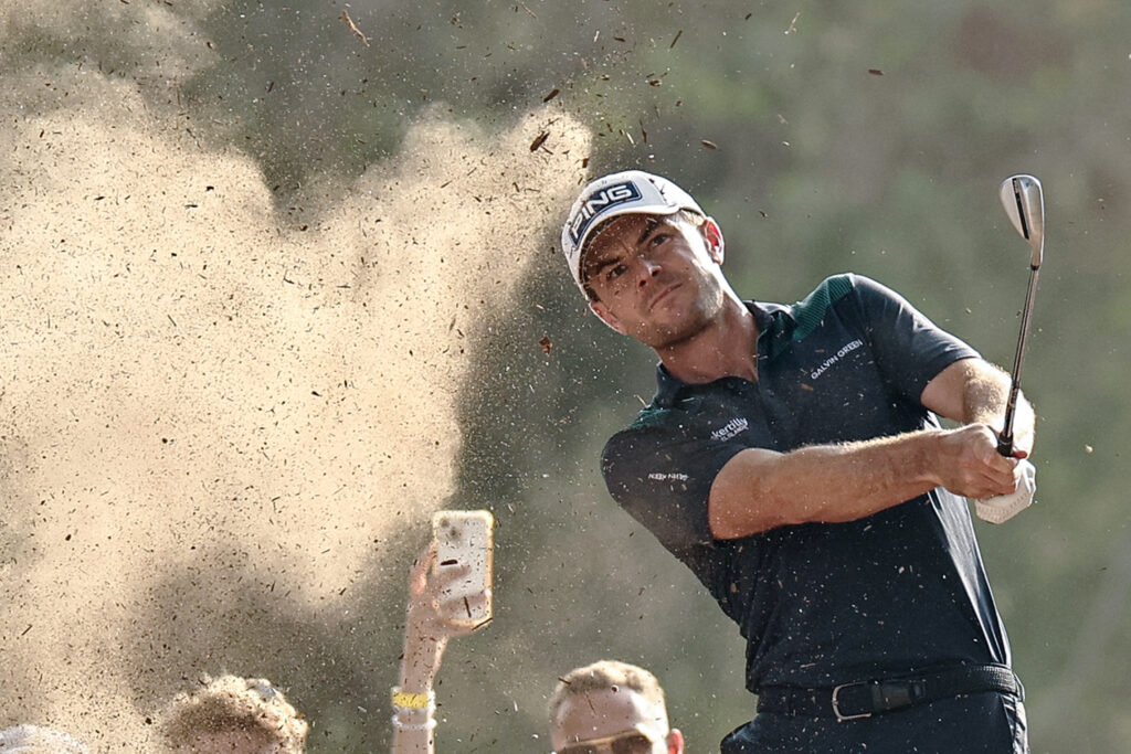 Laurie Canter plays a shot during the final round of the DP World Tour Championship