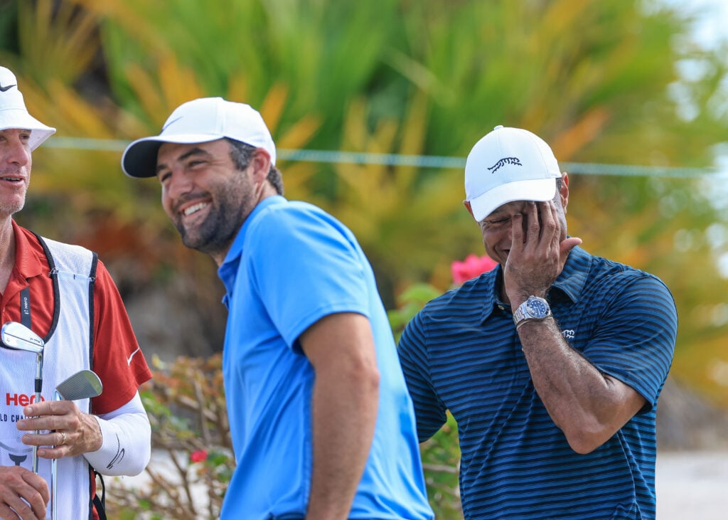 Tiger Woods and Scottie Scheffler joke on the range ahead of the Hero World Challenge