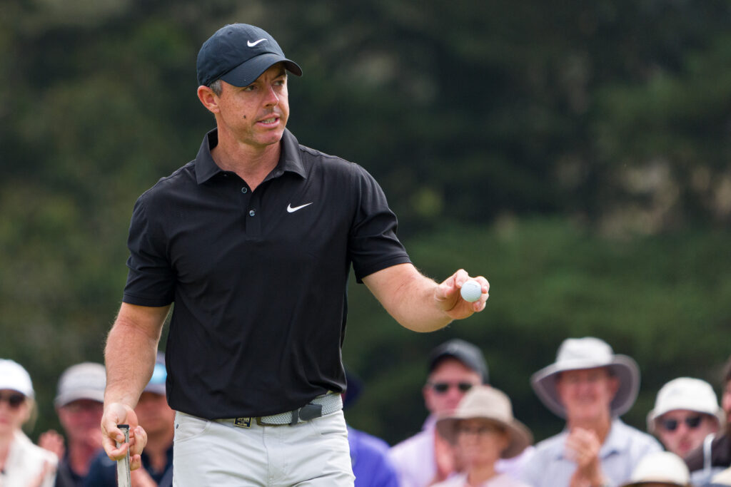 Rory McIlroy of Northern Ireland acknowledges the crowd on the 17th green on day two of the Crown Australian Open 2025
