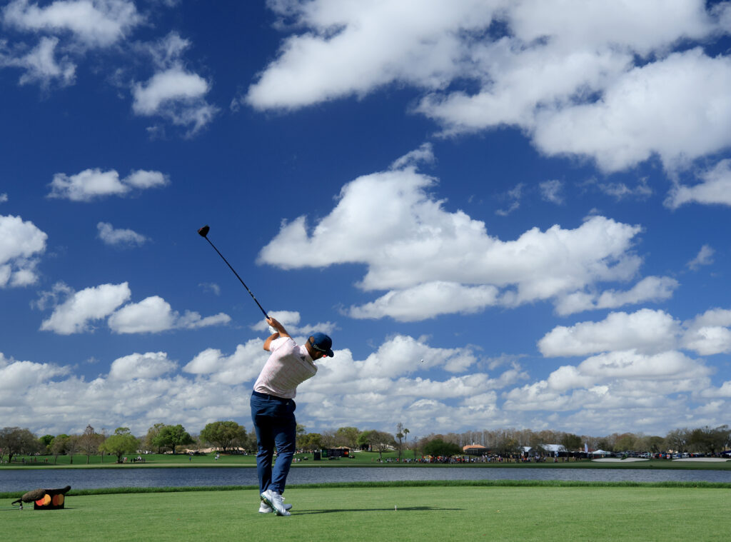 Sergio Garcia of Spain plays his tee shot on the par 5, sixth hole during the third round of the Arnold Palmer Invitational