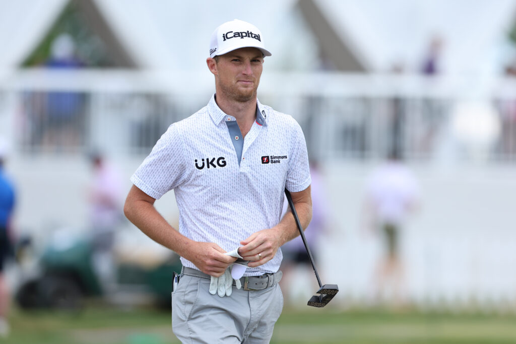Will Zalatoris leaves the tee during the first round of the Truist Championship