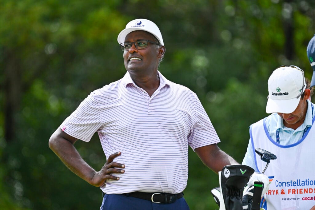 Vijay Singh of Fiji waits to tee off on the fourth hole during the second round of the Constellation Furyk & Friends