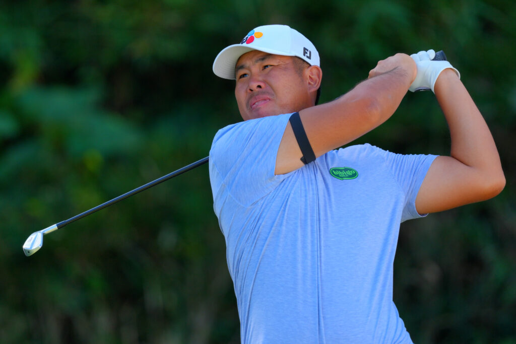Byeong Hun An hits a tee shot during the second round of the Baycurrent Classic