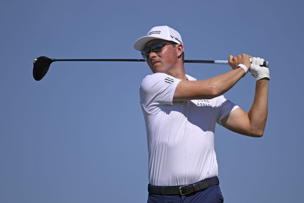 Ben Griffin hits a tee shot during the final round of the World Wide Technology Championship
