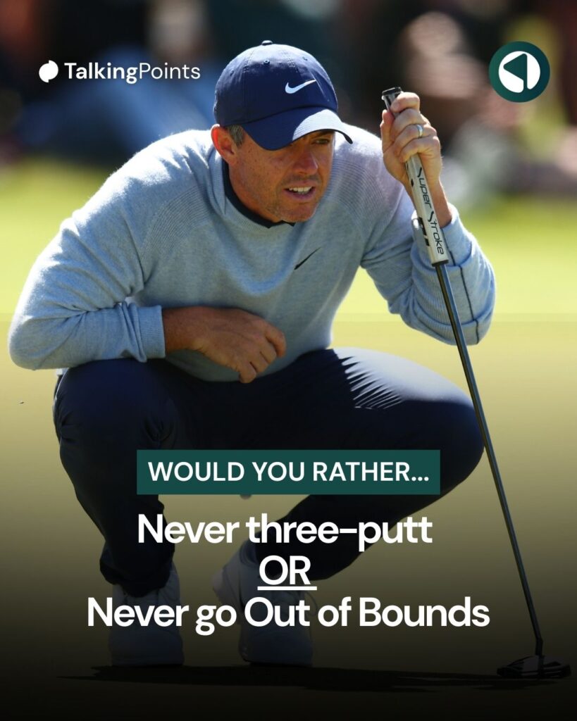 A graphic asking if you would rather never three-putt or never go Out of Bounds