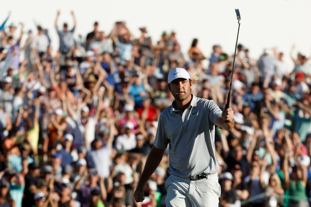 Scottie Scheffler celebrates winning the WM Phoenix Open