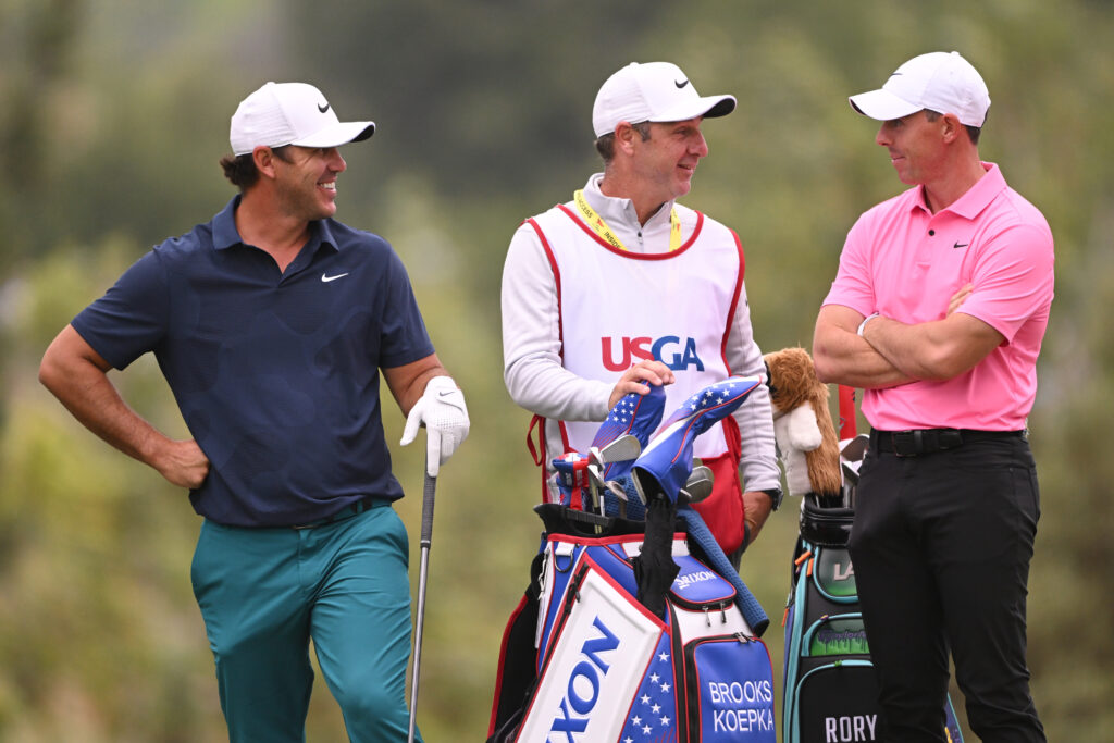 Rory McIlroy with Brooks Koepka during the second round of the US Open at The Los Angeles Country Club