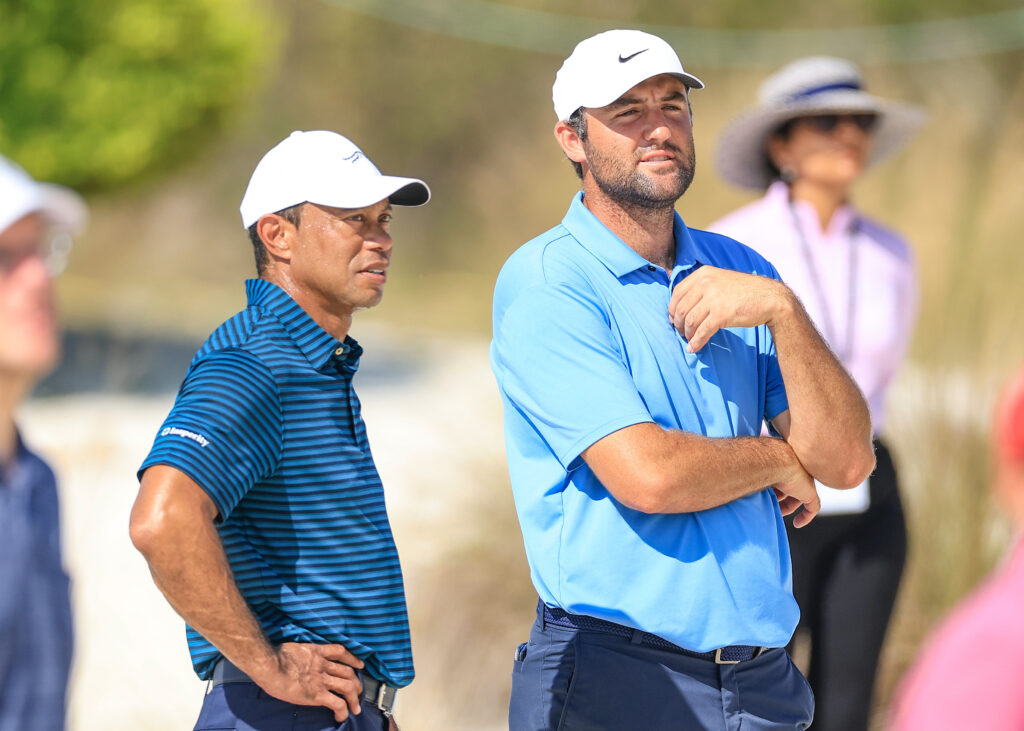 Tiger Woods with Scottie Scheffler at the Hero World Challenge 2025