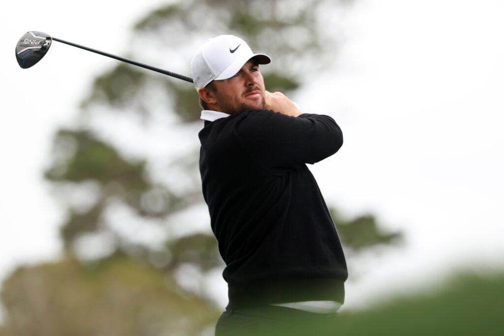 Chris Gotterup hits his tee shot during the third round of the AT&T Pebble Beach Pro-Am