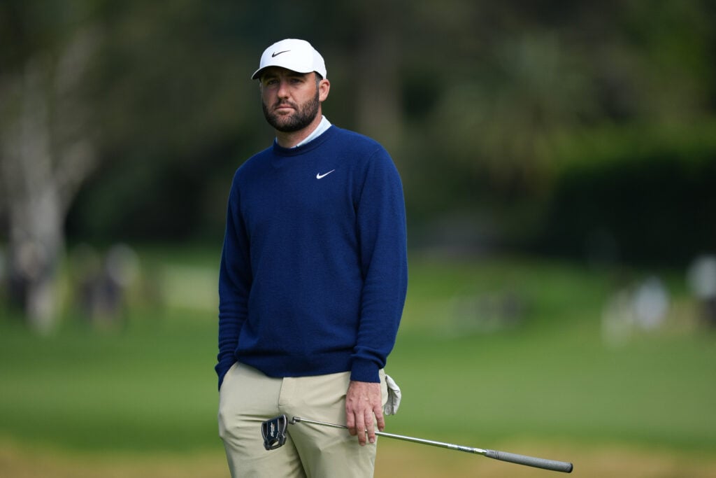 Scottie Scheffler looks on during the second round of the Genesis Invitational at Riviera