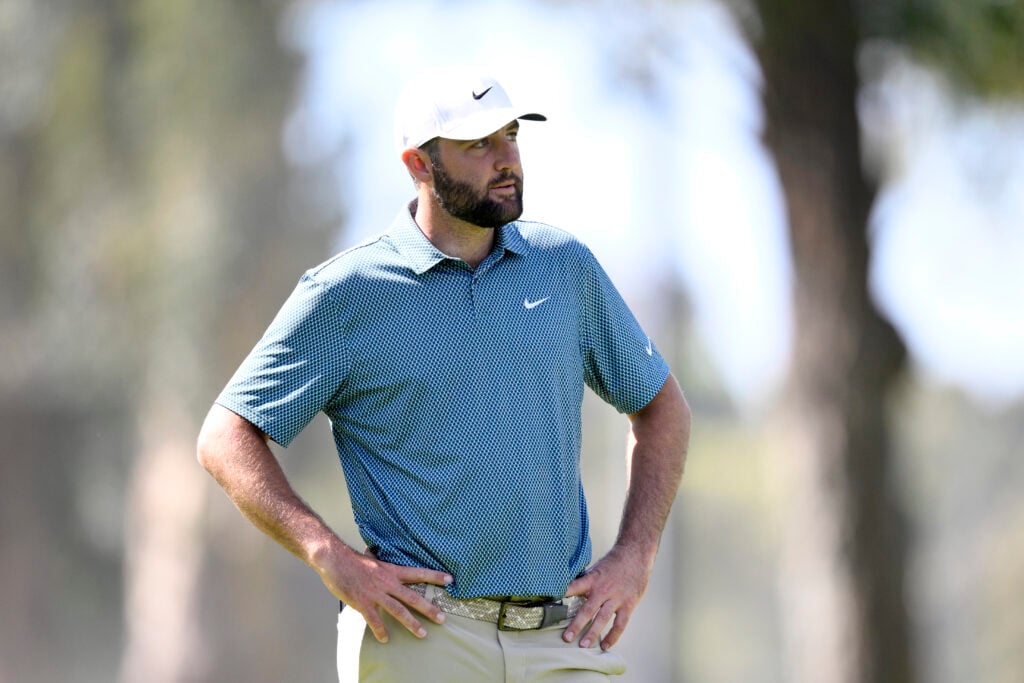 Scottie Scheffler looks on during the final round of the Genesis Invitational at Riviera
