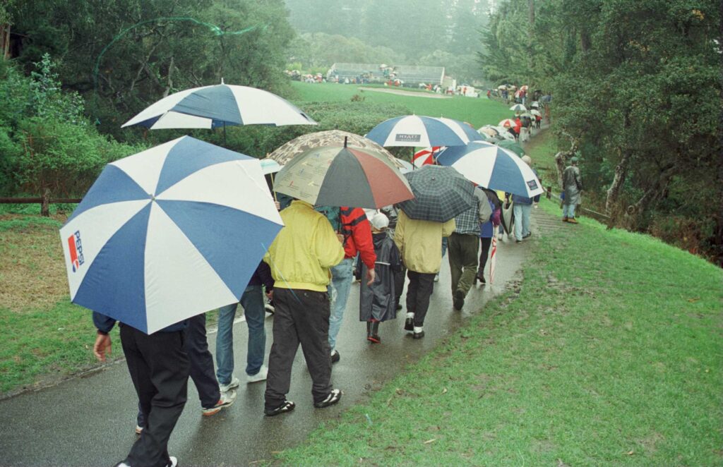 Fans walking at Pebble Beach during the 1996 AT&T Pebble Beach Pro-Am