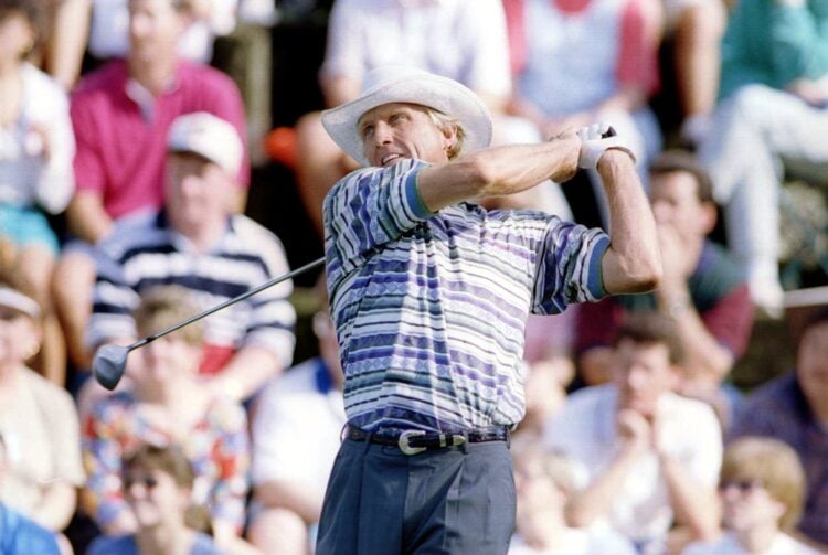 25 MAR 1994:  GREG NORMAN TEES OFF ON THE FIRST TEE DURING THE RAIN DELAYED SECOND ROUND OF THE PLAYERS CHAMPIONSHIP AT TPC SAWGRASS, PONTE VEDRA, ...
