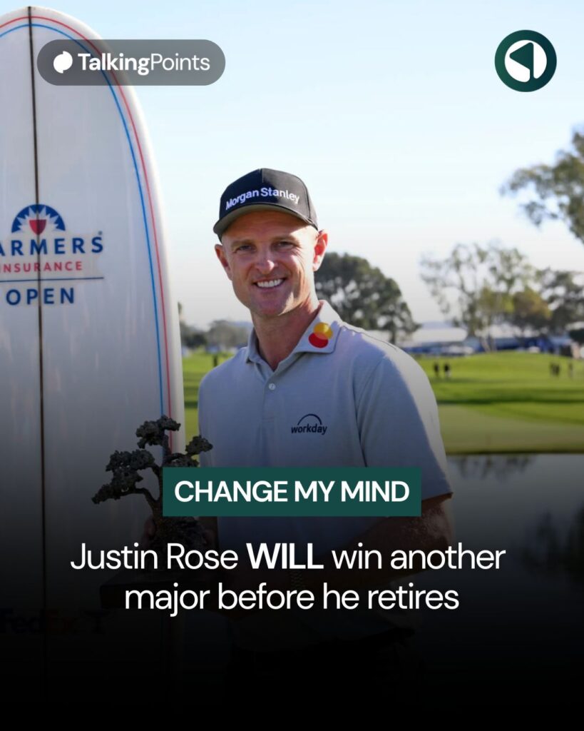 Justin Rose lifts the trophy after winning the Farmers Insurance Open