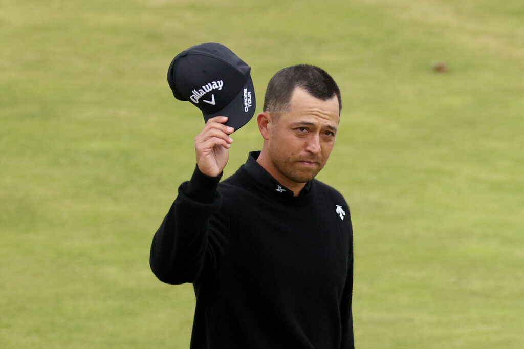 Xander Schauffele of the United States acknowledges the crowd on the 18th green during day four of The 152nd Open championship