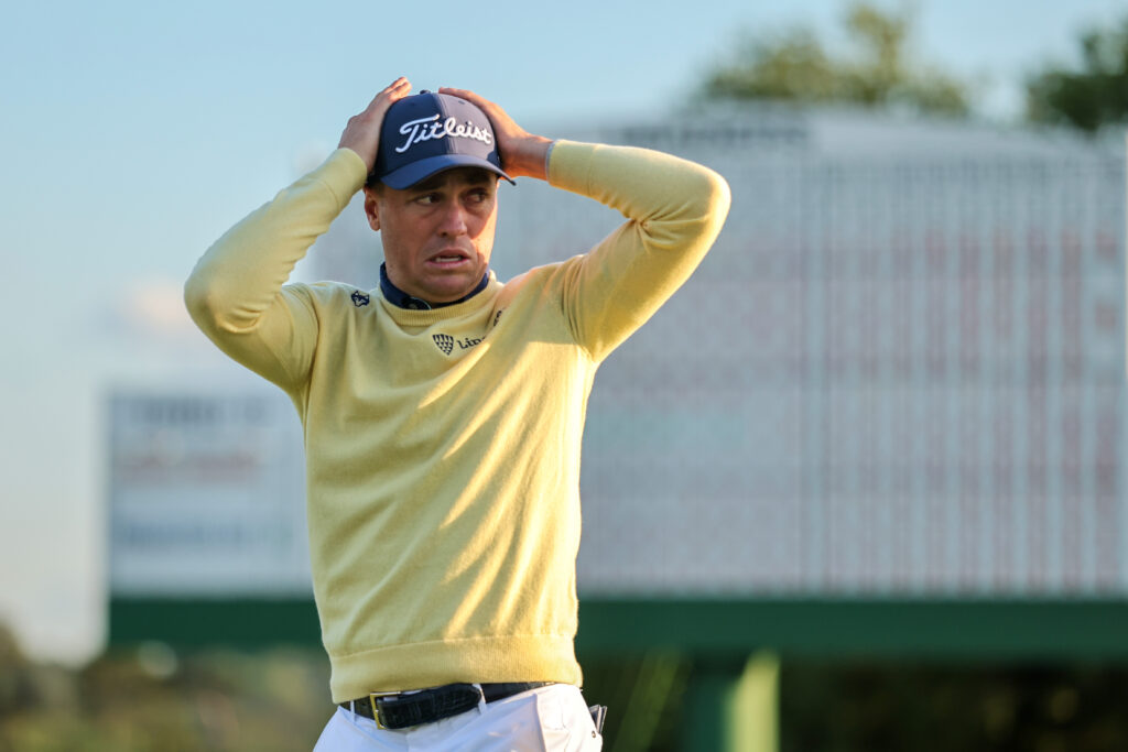 Justin Thomas on the 18th hole during the second round of the Masters at Augusta National in 2025