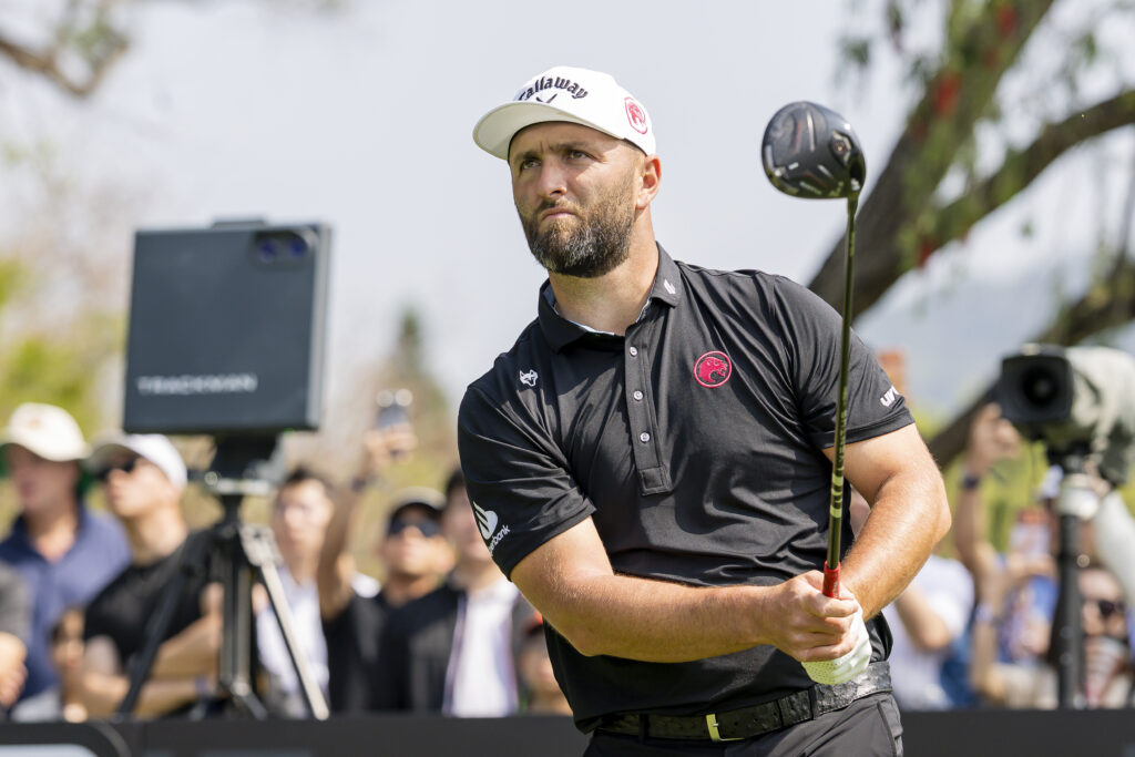 Jon Rahm hits a tee shot during the final round of LIV Golf Hong Kong