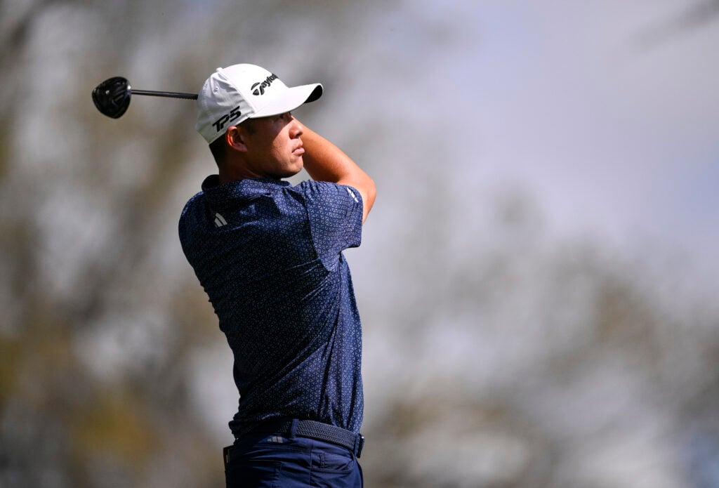Collin Morikawa plays his shot from the fifth tee during the first round of the Arnold Palmer Invitational at Bay Hill
