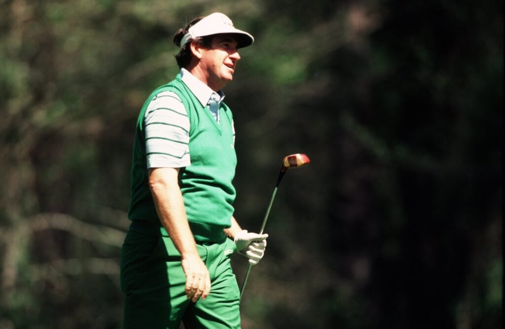 J.C. Snead watches his shot during the 1983 Masters Tournament at Augusta National Golf Club