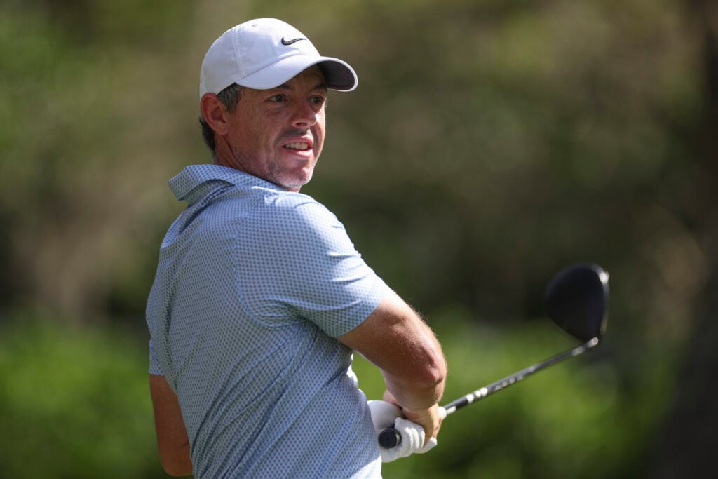 Rory McIlroy of Northern Ireland plays a tee shot on the 11th hole during THE PLAYERS Championship on March 15, 2026 at TPC Sawgrass