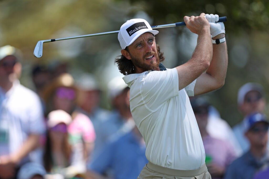 Tommy Fleetwood in action during The Masters