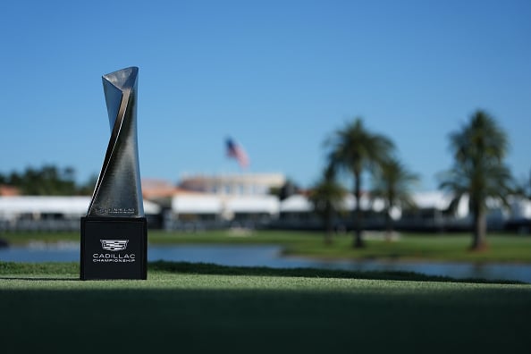 The trophy is seen prior to Cadillac Championship at Trump National Doral