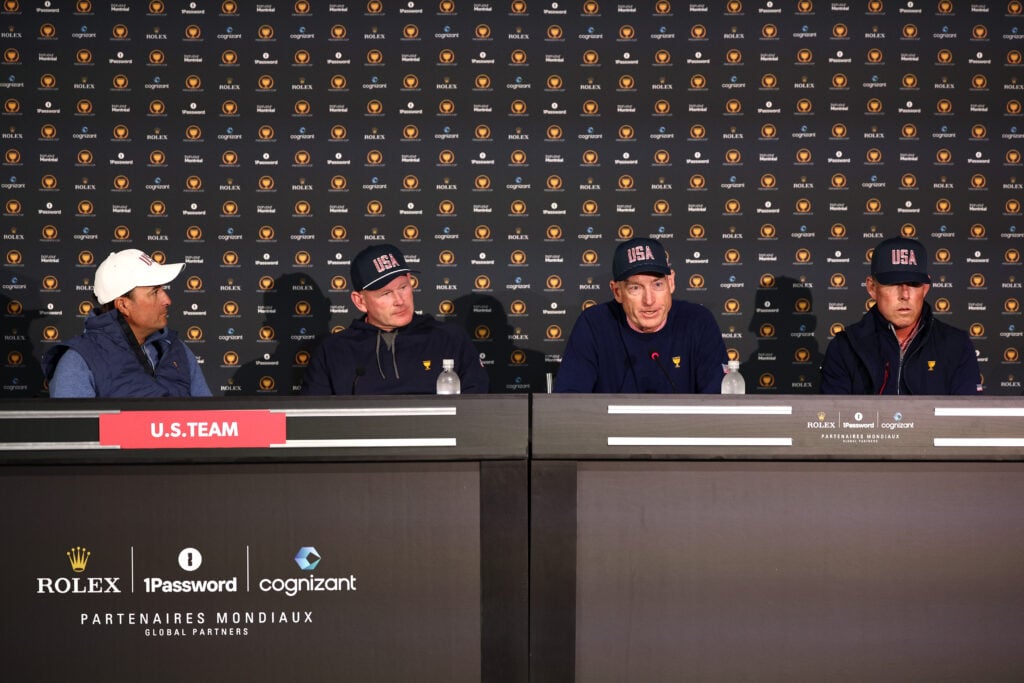 Team USA take part in the pairings press conference at the 2024 Presidents Cup