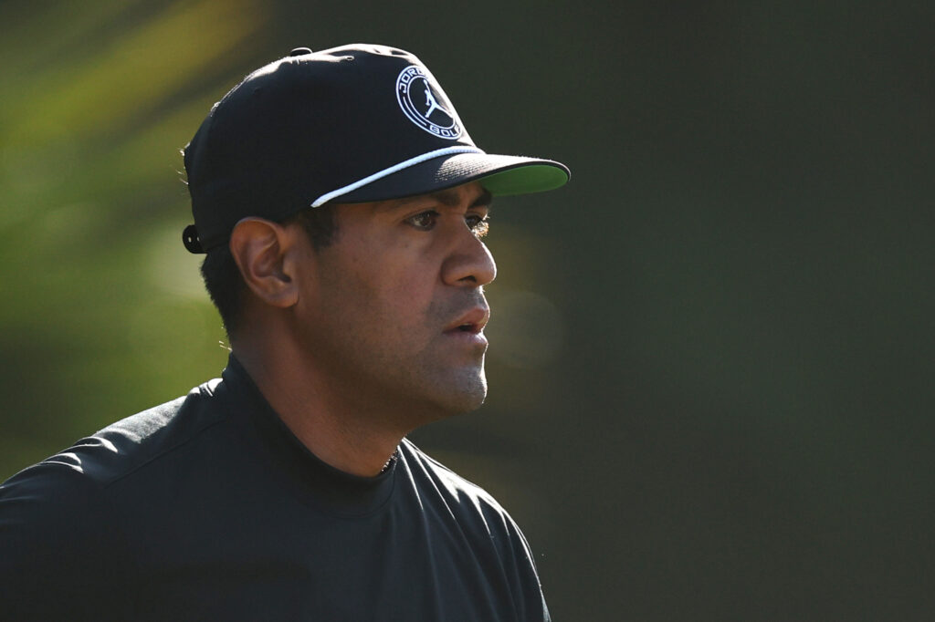 Tony Finau of the United States looks on from the 11th tee during the first round of the Zurich Classic of New Orleans