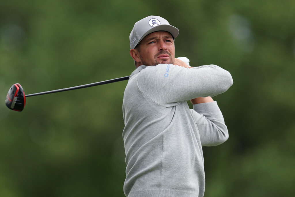 Bryson DeChambeau hits his tee shot during the second round of the PGA Championship