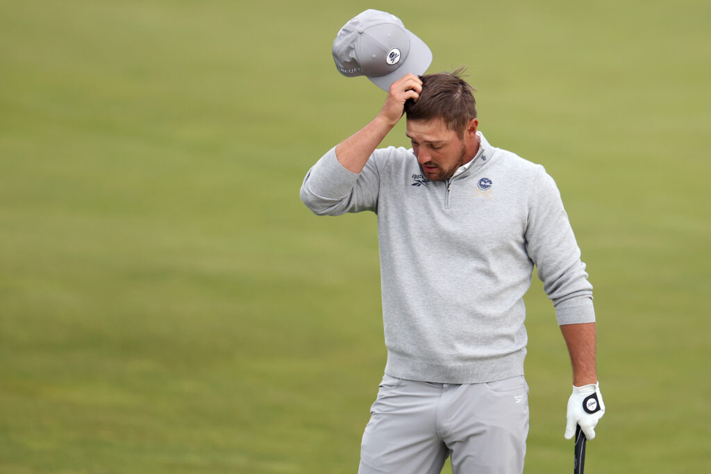 Bryson DeChambeau looks frustrated during the second round of the PGA Championship