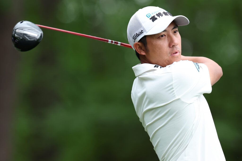 C.T. Pan hits his tee shot on the sixth hole during the second round of the Texas Children's Houston Open 2025 at Memorial Park