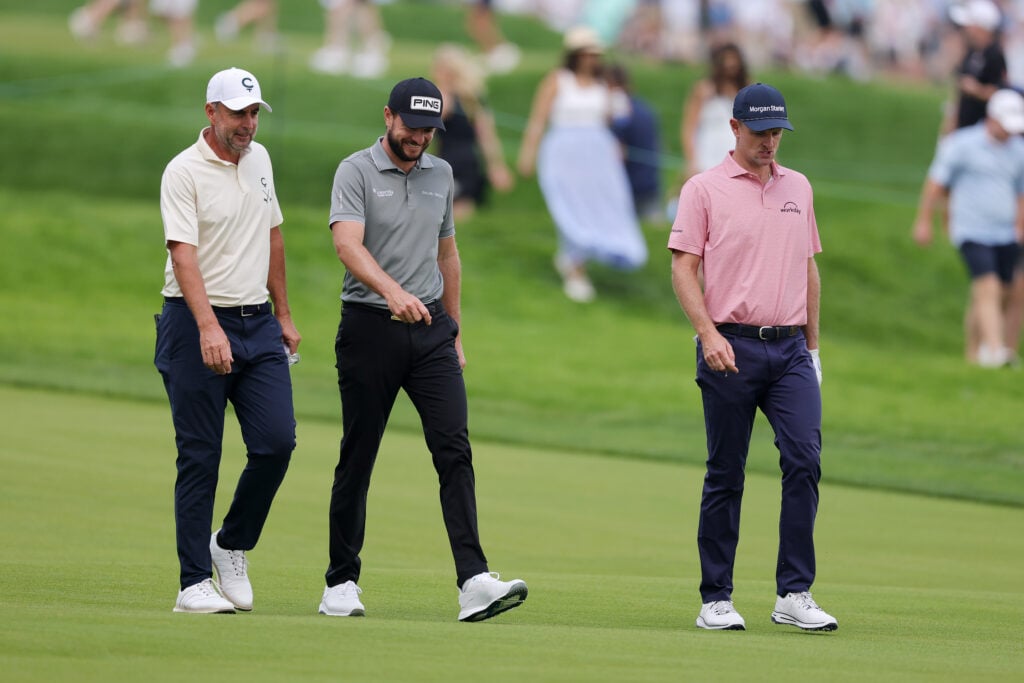 Richard Bland, Laurie Canter, and Justin Rose in action during a practice round prior to the 125th U.S. OPEN at Oakmont
