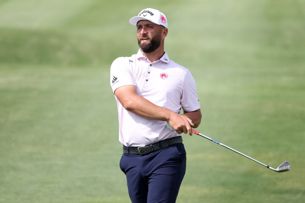 Jon Rahm hits an approach shot during the third round of LIV Golf Korea