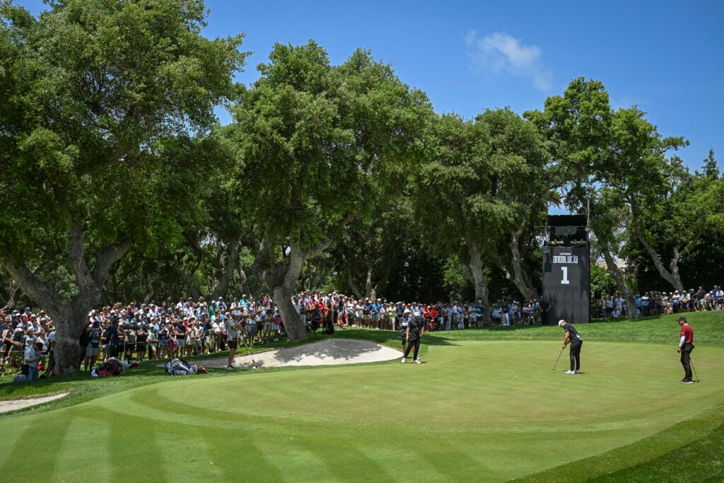 A general view of the first green during the final round of LIV Golf Andalucia