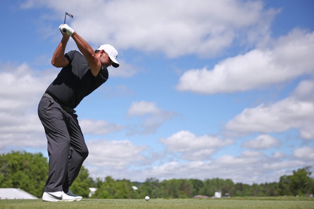 Brooks Koepka of the United States plays his shot from the sixth tee during the second round of the RBC Canadian Open 2026 at TPC Toronto at Osprey Valley