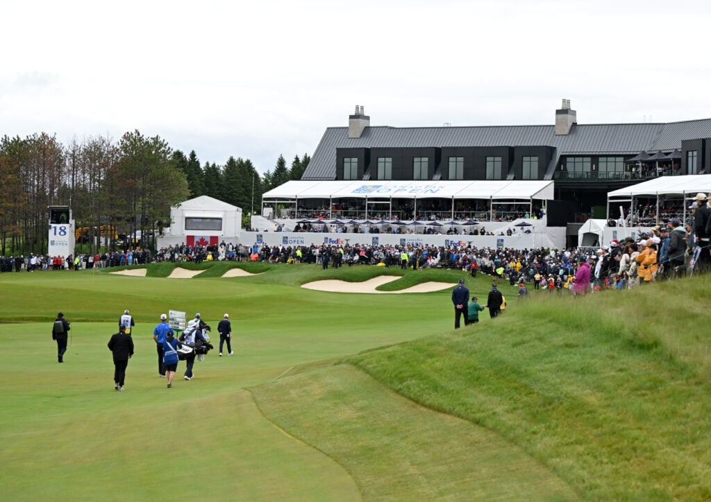 A general view of the 18th hole at TPC Toronto during the final round of the Canadian Open