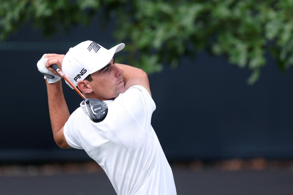 Joaquín Niemann of Chile plays a shot from the second tee during the second round of the 126th U.S. OPEN at Shinnecock Hills Golf Club