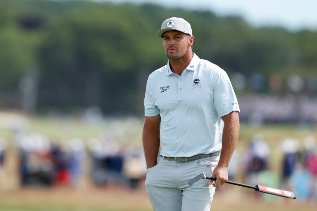 Bryson DeChambeau of the United States looks on from the eighth green during the second round of the 126th U.S. OPEN at Shinnecock Hills Golf Club