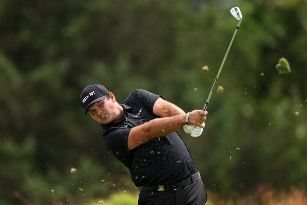 Patrick Reed of the United States plays a shot from the 11th tee during the second round of the 126th U.S. OPEN at Shinnecock Hills Golf Club
