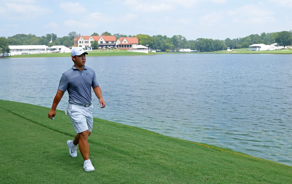 Tom Kim on a practice round at East Lake ahead of The Tour Championship