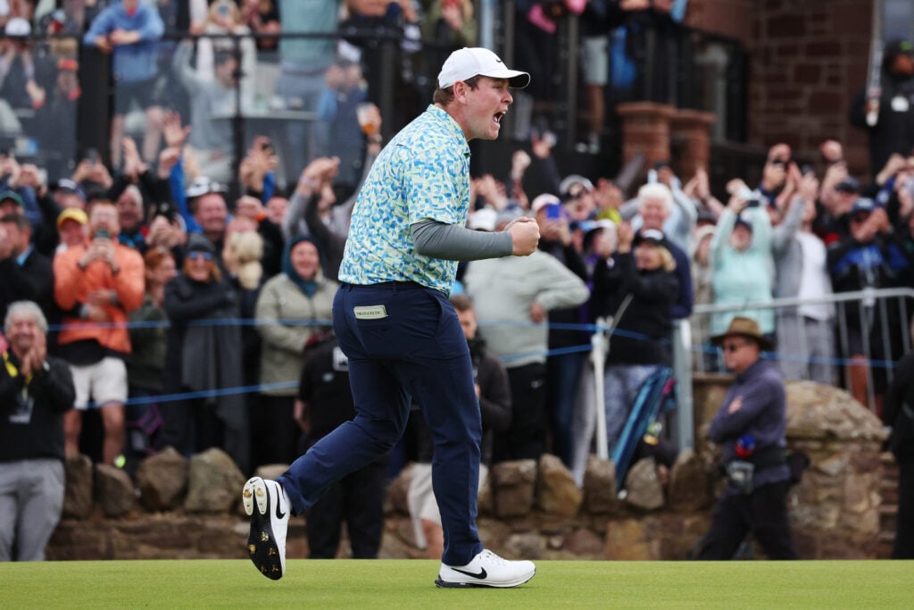 Robert MacIntyre of Scotland celebrates victory on the 18th green during day four of the Genesis Scottish Open