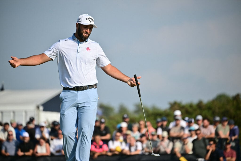 Jon Rahm reacts to missing a putt during the final round of The Open Championship
