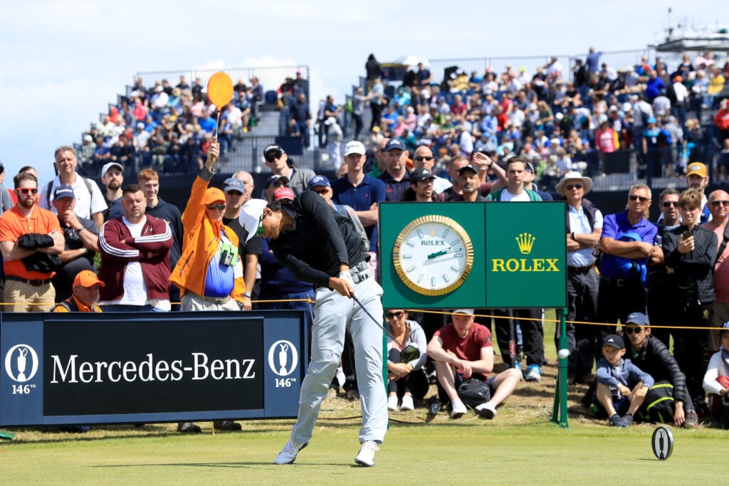 Haotong Li of China hits his tee shot on the 15th hole during the final round of the 146th Open Championship at Royal Birkdale on July 23, 2017